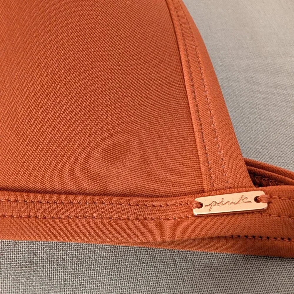 ⭐VS PINK Medium Padded Halter Swim Top Apple Cinnamon Orange Bra Ring Accents⭐ - Picture 6 of 9